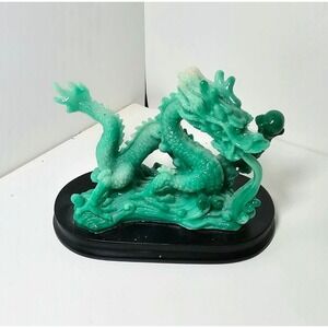 Chinese Feng Shui Jade Color Resin Dragon Figurine on Stand 3.5" Tall